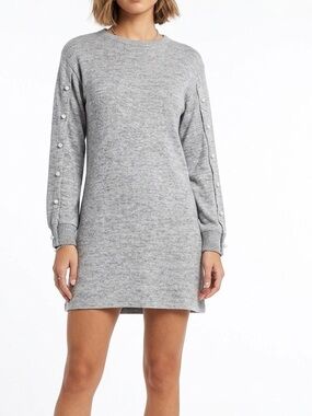 ZARA Grey Long Sleeve Sweater Mini Dress w Pearls on Sleeves or Tunic Top